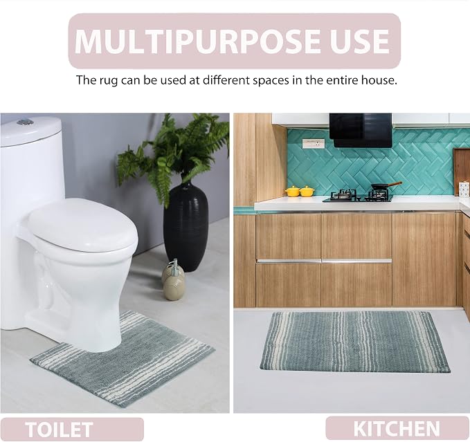 Home Weavers 100% Cotton Gradiation Collection Bathroom Décor | Washable Rug | Bathroom Mat | Kitchen Mat | Bathroom Rug Set | Bath Mat Set | Bath Floor Mat Non Slip, 4 Piece Set with Runner, Gray