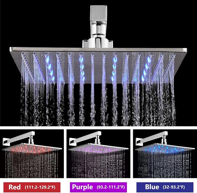 Aolemi Shower Faucet Set with Valve Handheld 16" LED Head Polish Chrome | Handheld Spray,16 Inch Rain LED Head,Valve and Trim Kit,All Metal,Wall Mount Shower System,Bathroom Mixer