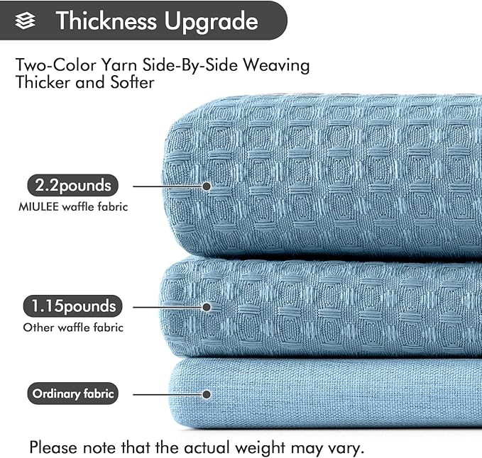 MIULEE Extra Long Waffle Weave Shower Bath Curtain 84 Inch Long with 12 Metal Hooks Modern Washable 260GSM Heavy Fabric Waterproof Thick Cloth Shower Curtains Set for Bathroom,Moonlight Blue