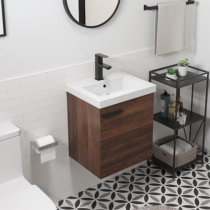 18" Small Bathroom Vanity with Sink, 18 Inch Floating Bathroom Vanity for Small Space, Wall Mounted Cabinet Set