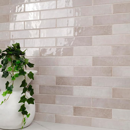 M S International Renzo Sterling Glossy Ceramic Subway Tile for Bathroom, Kitchen Backsplash, Accent Wall, and Shower - Sample
