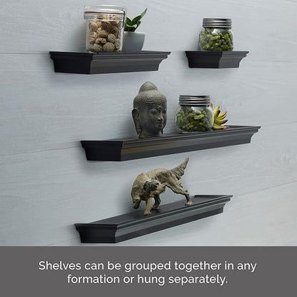 MELANNCO Floating Wall Shelves for Bedroom, Living Room, Bathroom, Kitchen, Nursery, Set of 4, Black, 4 Count