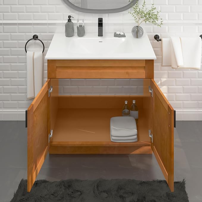 36" Maple Shaker Bathroom Vanity Base, Soft-Close Double-Door Ready-to-Assemble Sink Cabinet, 36" W x 21" D x 34.5" H, Base Only, No Top
