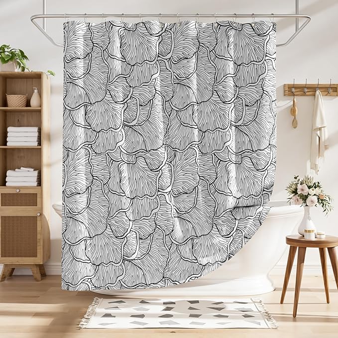 AmazerBath Black and White Shower Curtain, Bathroom Shower Curtain with 12 Shower Curtain Hooks, Rustic Fabric Black and White Shower Curtain Set, 72x72 Inches