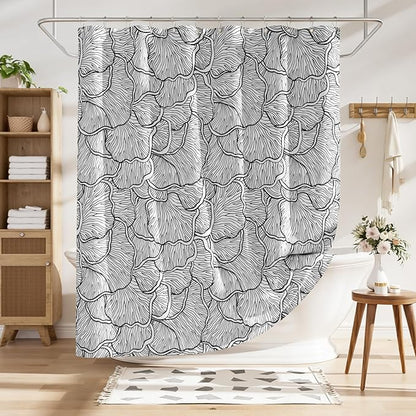 AmazerBath Black and White Shower Curtain, Bathroom Shower Curtain with 12 Shower Curtain Hooks, Rustic Fabric Black and White Shower Curtain Set, 72x72 Inches