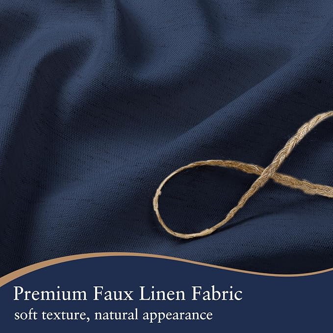 Linen Scallop Shower Curtain with 12 Hooks, Waterproof, 72x72, Navy Blue | Waterproof Heavy Duty Thick Fabric with Black Border, Minimalist Neutral Boho Farmhouse Bathroom Décor