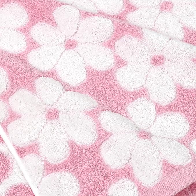 Pink Bath Towels Set of 2, Super Absorbent & Decorative 27.5x55 Inches | Cute Floral Jacquard Shower Towel for Bathroom Decor, Beach, Cotton