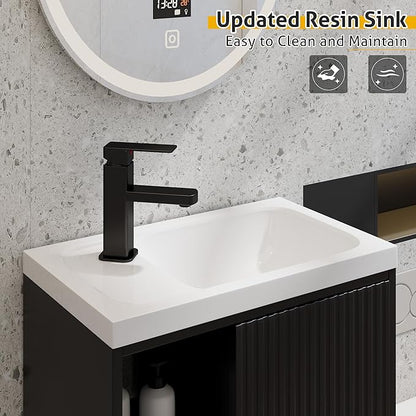 eclife 20" Floating Bathroom Vanity Sink Combo for Small Space, Wall-Mounted Guest Toilet Wash Basin Cabinet with Opening Shelf, Soft Closing Door, Black Painted