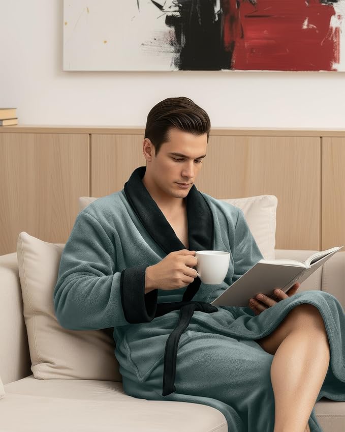 NY Threads Mens Robe, Luxury Plush Fleece Mens Bathrobe, Spa Bath Robe for Men