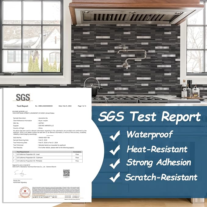 Yipscazo 2 Sheets Peel and Stick Stone Metal Backsplash, PVC Wall Tiles Stick on Tiles for Backsplash Kitchen, Bathroom, Fireplace (6'' X 12'', Black Wood)