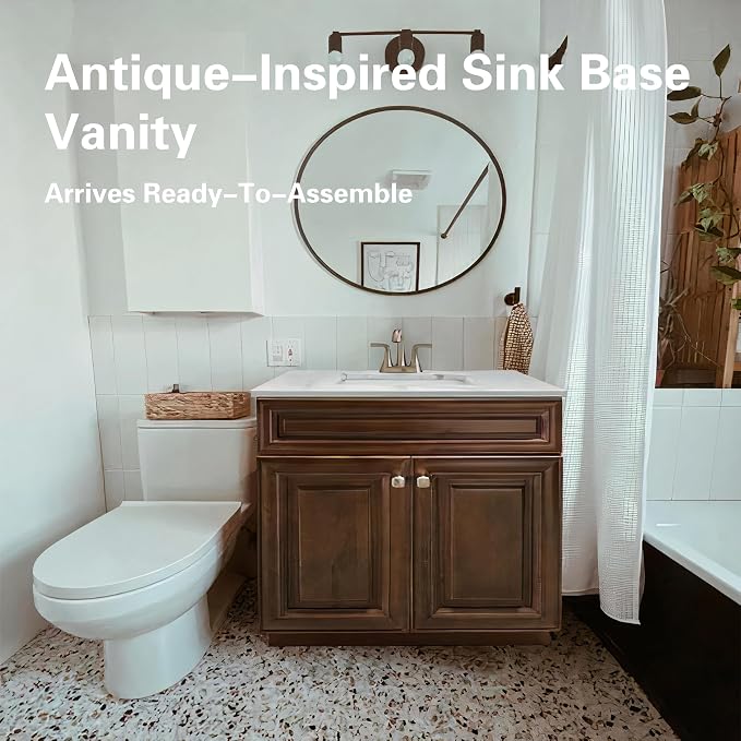 30" Maple Walnut Bathroom Vanity Base – Ready-to-Assemble Sink Cabinet, Freestanding Bathroom Vanity Base Only, No Top or Sink