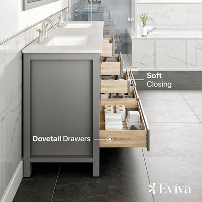Aberdeen 72 in. Gray Double Sink Bath Vanity with Carrara Quartz Top and Undermount Porcelain Sinks