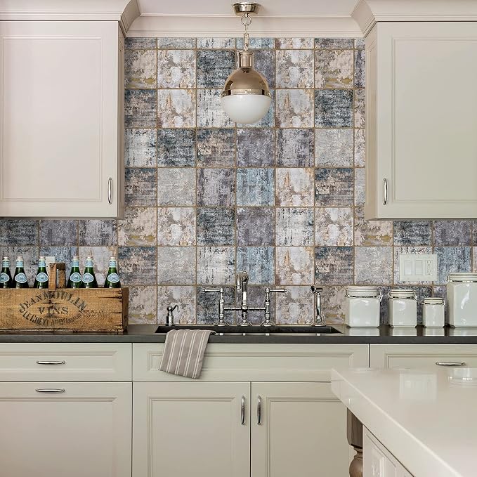 Alwayspon Vinyl Sticker Peel and Stick, Self-Adhesive Wall Tile Transfers Backsplash Sticker Decal for Kitchen Bathroom, 6x6inch/15x15cm 10Pcs, Stained Wood T050