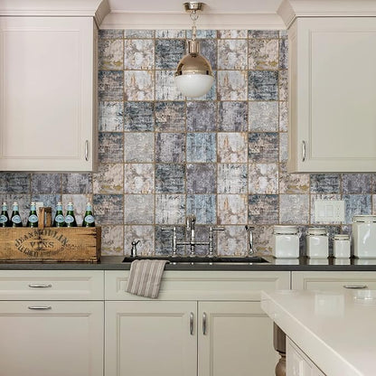Alwayspon Vinyl Sticker Peel and Stick, Self-Adhesive Wall Tile Transfers Backsplash Sticker Decal for Kitchen Bathroom, 6x6inch/15x15cm 10Pcs, Stained Wood T050