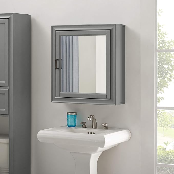Crosley Furniture Tara Wall Mounted Bathroom Mirror and Medicine Cabinet, Vintage Gray