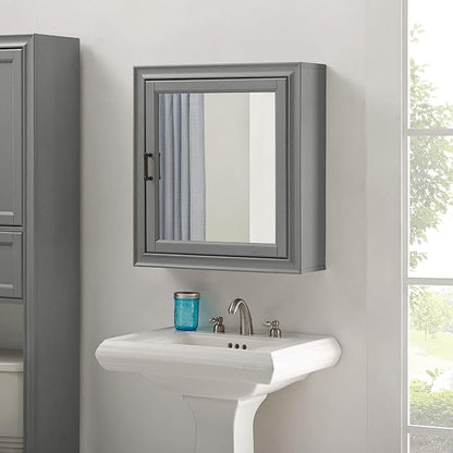 Crosley Furniture Tara Wall Mounted Bathroom Mirror and Medicine Cabinet, Vintage Gray