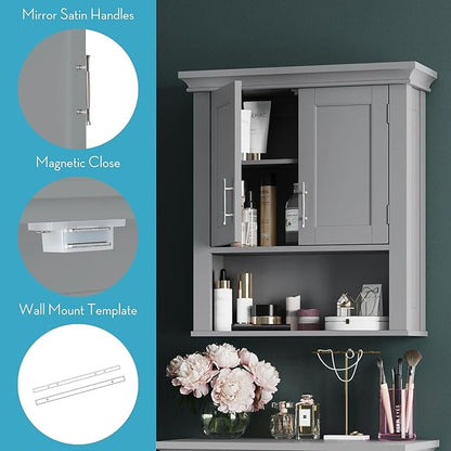 RiverRidge Somerset Two-Door Bathroom Storage, Gray Wall Cabinet, Grey, Set 1