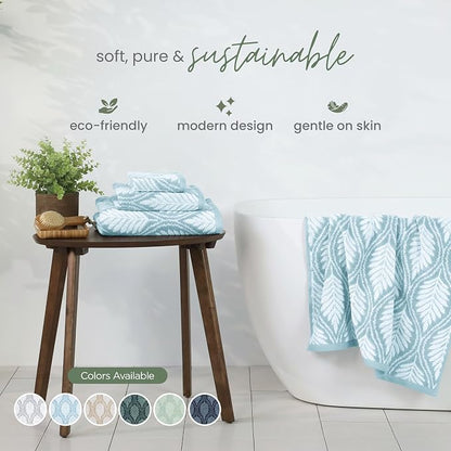 Martex Restore Fern Ogee Bath Towel – Soft, Absorbent, Moisture-Wicking and Quick to Dry – Lightweight for Everyday Use – Comfortable Feel with Convenient Loop for Hanging – 30" x 56" – Mineral