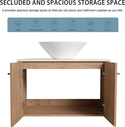 30" Floating Vanity with Sink, 30 Inch Bathroom Vanity with Sink, Modern Plywood Floating Cabinet with Sintered Stone Countertop and White Ceramic Basin, Soft Close Doors