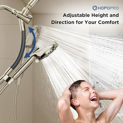 Dual Filtered Handheld Shower Heads Combo, HOPOPRO 15-Mode High Pressure Rainfall Showerheads Combo Set with Filter, for Hard Water, Removes Chlorine, Improves Skin Hair Condition, Brushed Nickel