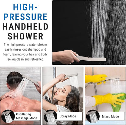 G-Promise 16 Inch All Metal Rain Shower Head with Handheld (Brushed Nickel) | Suits Every Height, Pause Mode Diverter, Massage Mode Handheld, Full Body Coverage, Easy to Install, Modern Bath Upgrade