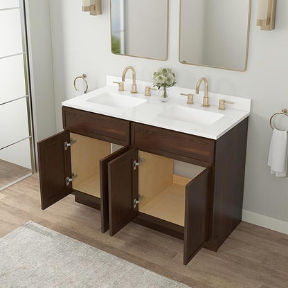 Vanity Art 48 Inch Bathroom Vanity Base Cabinet Double Sink Top (Without Sink), Soft Closing Door, Storage Unassembled Cabinet, Brown, 2ea 24 Inch Cabinet Combo