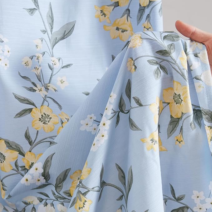 Martha Stewart Meadow Floral Shower Curtain for Bathroom, 72 x 72, Blue | Adds Privacy, Machine Washable, Farmhouse, OEKO-TEX Certified, Cotton-Rich Slub Texture