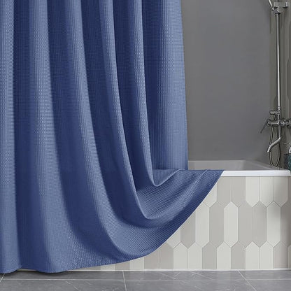 OVZME Stall Fabric Shower Curtain Set - 36x72, Waffle Weave 230GSM Heavy Duty Shower Curtains for Narrow Stall Size, Machine Washable Bath Curtain with 12 Plastic Hooks, 36x72 Inch, Blue