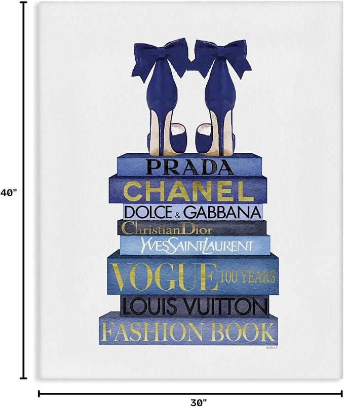 Stupell Industries 'Blue Bow Heels on Bookstack'| Canvas Art | Stupell Industries | 30 x 40 Inches, Easy to Hang and Sturdy, Made in USA, by Amanda Greenwood