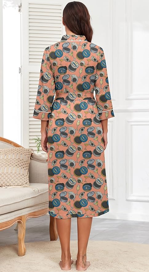 PrinStory Womens Robe Long Knit Bathrobe Lightweight Soft Robes Ladies Bath Robe