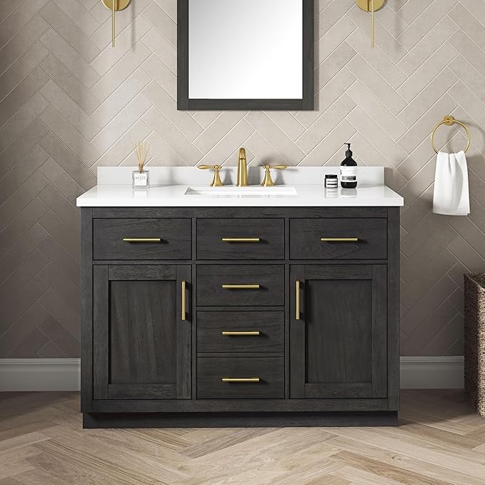 OVE Decors Bailey 48 in. W x 22 in. D x 34.5 in. H Bath Vanity in Matte Black Wood with White Premium Quality Countertop