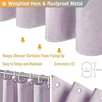 BTTN 78 Inch Long Shower Curtain, Linen Textured Thick Weighted Fabric Shower Curtain Set with 12 Hooks, Tall Hotel Neutral Heavy Duty Waterproof Polyester Shower Curtain for Bathroom, 72x78, Lavender