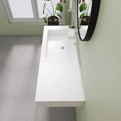SJ STAR&JANE 47" x 19" Solid Surface Bathroom Single Vessel Sink, Wall Mounted Sink, Stone Resin Countertop With Single Bowl in Matte White Floating Vanity Sink Durable Modern Design
