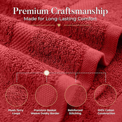 DAN RIVER 600 GSM Cotton Large Bath Towels Set of 4, 27 x 54 Inches, Red | Larger & Lighter Weight Towels for Bathroom - Highly Absorbent & Quick Dry 100% Cotton Bath Towel Set for Home, Spa & Hotel