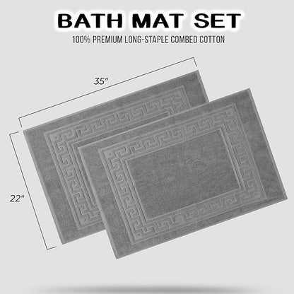 Superior Heavyweight Cotton Bath Mats, Bath Rugs For Bathroom Accessories, Washable Rug For Shower, Bath, Toilet, Modern Decor, No Backing, Luxury Hotel And Spa Quality, Set of 2, 22" x 35", Silver