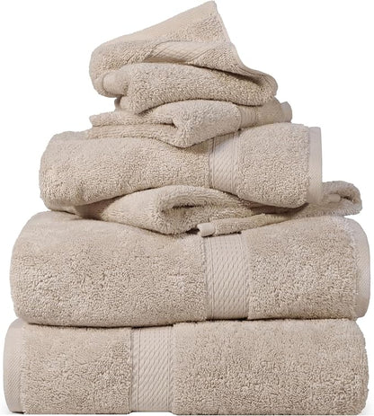 SUPERIOR Egyptian Cotton Ultra Plush & Absorbent, 6 Piece Set, Stone | Quick Dry, Soft Luxury Towel Set, Bath Essentials, Guest Bath, Spa, 2 Bath, 2 Hand, 2 Face Towels, Madeline Towels