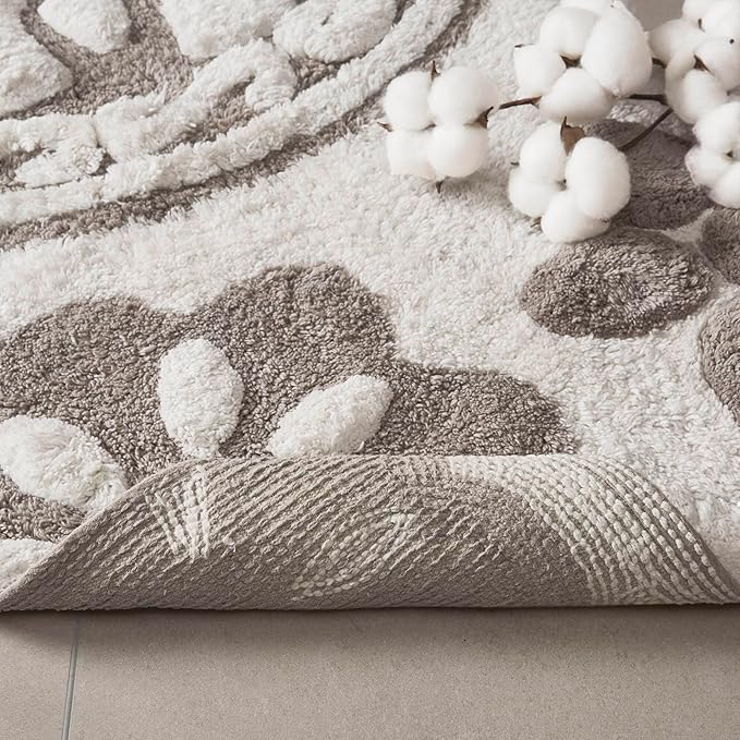 Madison Park Casablanca 100% Cotton Tufted Bathroom Rugs Luxurious Plush Medallion Floral Pattern Bath Mat Absorbent, Quick Dry, Spa Design Shower Room Décor, Round 25", Taupe