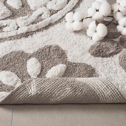 Madison Park Casablanca 100% Cotton Tufted Bathroom Rugs Luxurious Plush Medallion Floral Pattern Bath Mat Absorbent, Quick Dry, Spa Design Shower Room Décor, Round 25", Taupe