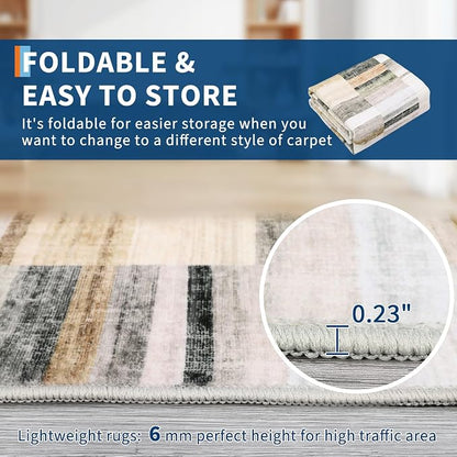 Large Area Rug 10x13 Area Rug for Living Room Washable Rug Modern Geometric Rug Non Slip Bedroom Rugs Low Pile Soft Stain Resistant Carpet for Dining Room Nursery 10'x13' Khaki&Grey