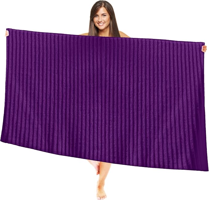 Elegant Comfort 100% Turkish Cotton Corduroy Ribbed Luxury Jumbo Bath Towel Ultra Soft - 35 x 70 Inch - Luxury Spa Premium Hotel Quality Highly Absorbent and Quick Dry Large Bath Towel, Purple
