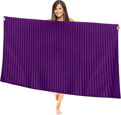 Elegant Comfort 100% Turkish Cotton Corduroy Ribbed Luxury Jumbo Bath Towel Ultra Soft - 35 x 70 Inch - Luxury Spa Premium Hotel Quality Highly Absorbent and Quick Dry Large Bath Towel, Purple