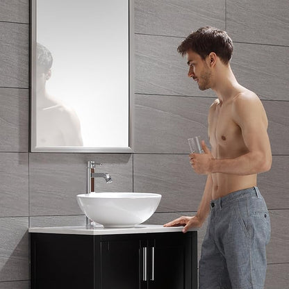 Kraus KCV-141-CH White Round Ceramic Sink with Pop Up Drain, Chrome