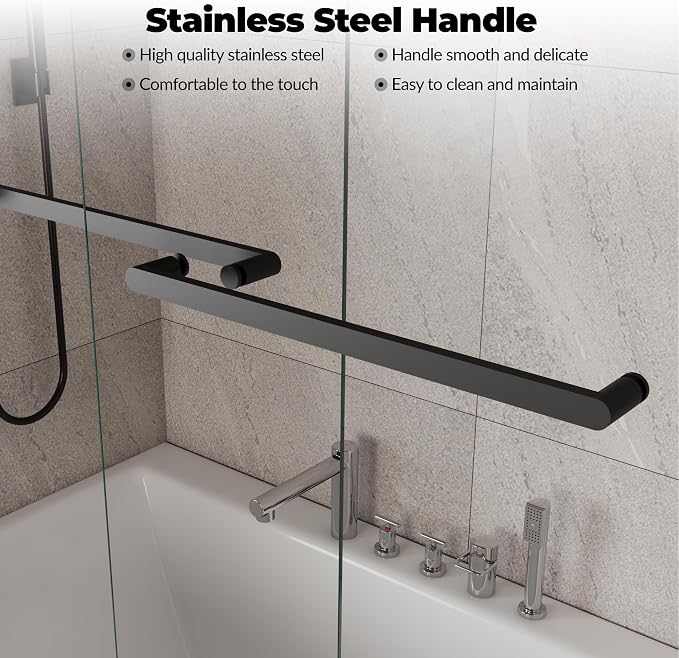 Sliding Shower Door, Aluminum Frame 60 inch W×59 inch H Glass Shower Door, Double Sliding Panels, Matte Black Finish, Easy Clean Glass, for Tub and Bathroom