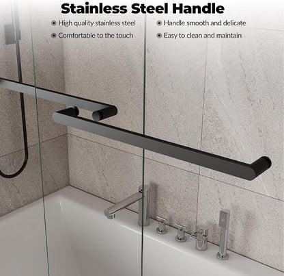 Sliding Shower Door, Aluminum Frame 60 inch W×59 inch H Glass Shower Door, Double Sliding Panels, Matte Black Finish, Easy Clean Glass, for Tub and Bathroom