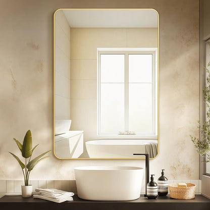Bathroom Vanity Mirror, Gold Framed Mirror for Over Sink, 40x28 | HD glass, distortion-free for makeup and grooming, Sturdy frame, all mounting hardware, hangs horizontal or vertical