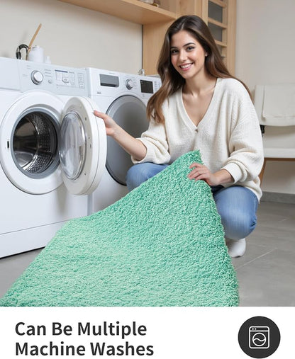 ILANGO Spa Blue Bathroom Rugs 36" × 24" Non Slip & Super Absorbent Extra Thick Soft, Washable Bath Mat for Floor, Microfiber Plush Shaggy Bath Rug with Rubber for Bathtub Shower Room Sink