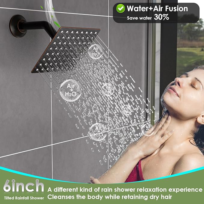 Enga Dual Shower Head Shower System with Body Jets, 12" Ceiling Mounted Rain Shower Head & 6" Wall Mounted Head Full Body Rainfall Shower Faucet with Valve Kit, Oil Rubbed Bronze