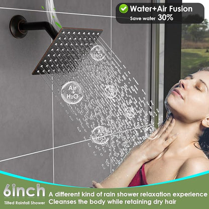 Enga Dual Shower Head Shower System with Body Jets, 12" Ceiling Mounted Rain Shower Head & 6" Wall Mounted Head Full Body Rainfall Shower Faucet with Valve Kit, Oil Rubbed Bronze