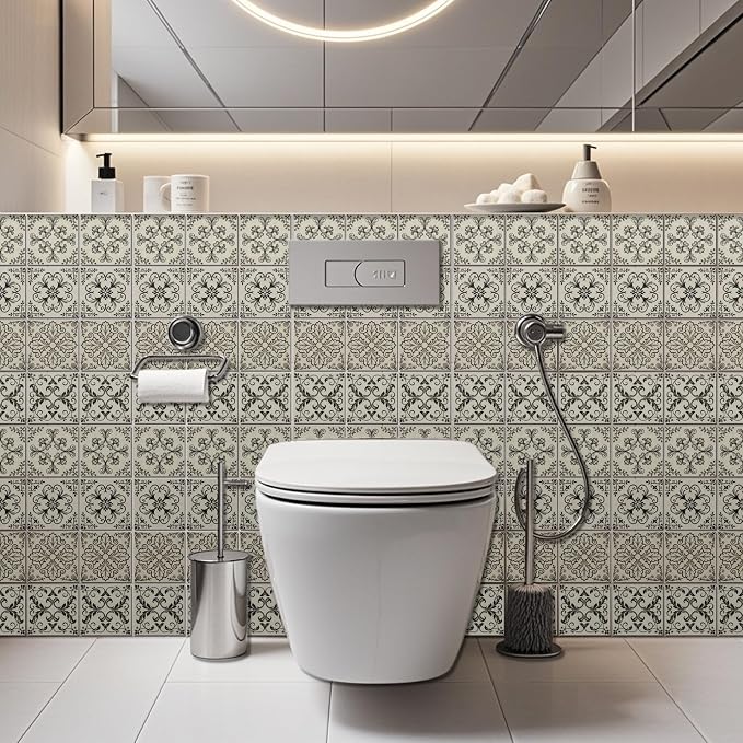 36 Pcs 4 Style Retro Pattern Peel and Stick Wall Tile Sticker Line Drawings Pattern Wall Stickers Waterproof Self Adhesive Stick on Tile Decals for Kitchen Bathroom Art Decor, 4×4 Inch