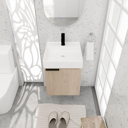 18 Inch Bathroom Vanity with Sink,Wall Mounted Bathroom Vanity Sink Combo with Soft Close Door for Small Space,Modern Floating Bathroom Vanity with Top Basin & Storage Cabinet